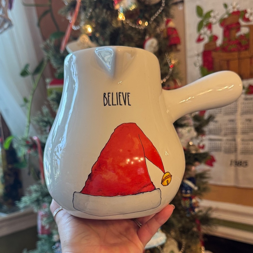 Rae Dunn Believe Santa Hat Hot Coco Pot